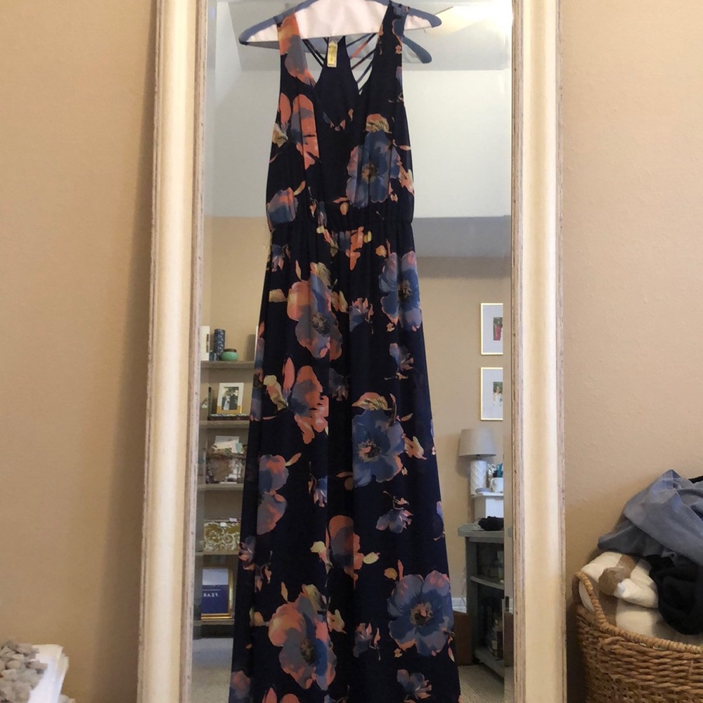 Navy and pink floral maxi dress